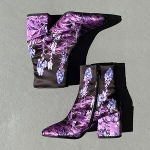 New Dries Van Noten Black Purple Floral Boots Size 36